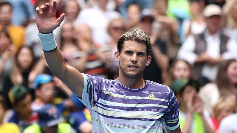 Dominic Thiem of Austria celebrates after winning match point during his Men's Singles second round match against Alex Bolt of Australia on day four of the 2020 Australian Open at Melbourne Park on January 23, 2020 in Melbourne, Australia.