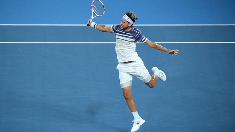 Dominic Thiem flying forwards in the Australian Open quarter-finals