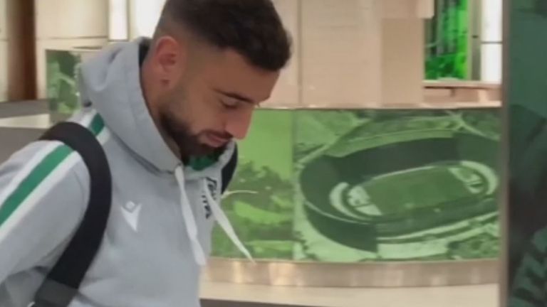 Bruno Fernandes arrives for his final match for Sporting Lisbon before an expected move to Manchester United