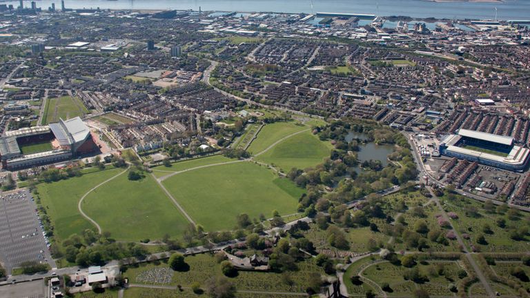 Stanley Park separates Anfield and Goodison Park