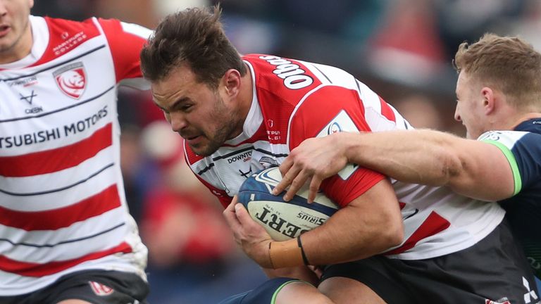 Gloucester's Franco Marais is tackled by Connacht's Colby Faingaa and Peter Robb during the Heineken European Champions Cup pool five match at Kingsholm Stadium, Gloucester. PA Photo. Picture date: Sunday December 8, 2019. See PA story RUGBYU Gloucester. Photo credit should read: David Davies/PA Wire