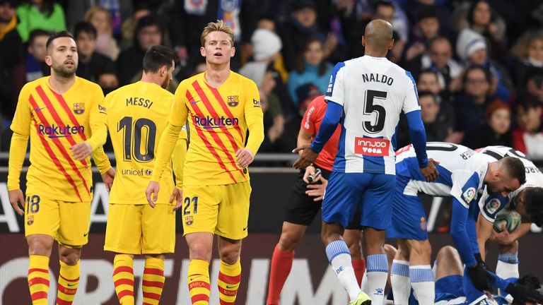 Frenkie de Jong was sent off during Barcelona's 2-2 draw with Espanyol