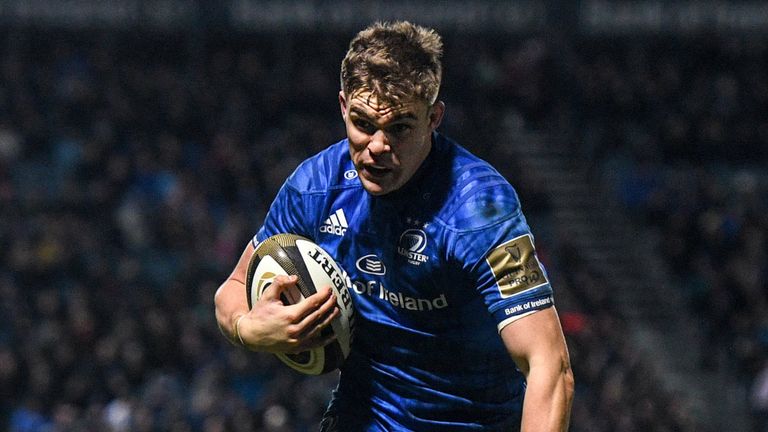 4 January 2020; Garry Ringrose of Leinster runs in to score his side's eighth try during the Guinness PRO14 Round 10 match between Leinster and Connacht at the RDS Arena in Dublin. Photo by Ramsey Cardy/Sportsfile