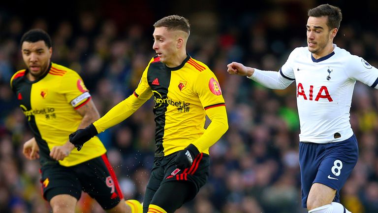 Watford's Gerard Deulofeu under pressure from Tottenham Hotspur's Harry Winks