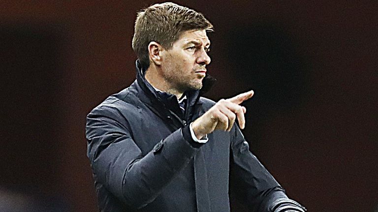 Rangers&#39; Steven Gerrard dictates changes from the touchline.
