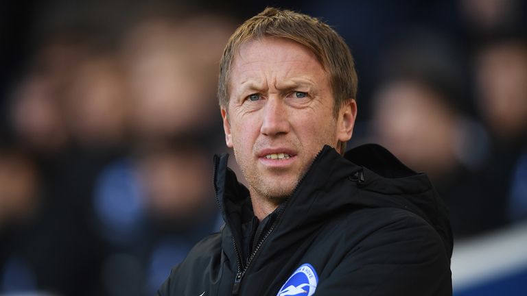 Brighton manager Graham Potter looks on during the FA Cup Third Round match between Brighton and Hove Albion and Sheffield Wednesday at Amex Stadium on January 04, 2020 in Brighton, England. 