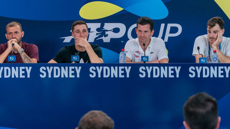 Team Great Britain response to questions from media during the post-match media interview after their quarter final loss to Australia during day seven of the 2020 ATP Cup at Ken Rosewall Arena on January 09, 2020 in Sydney, Australia. 