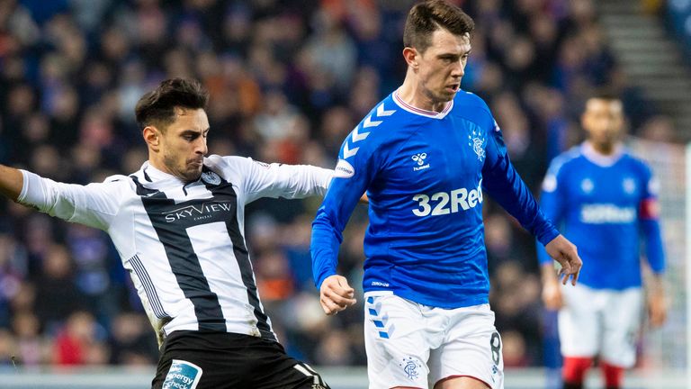 St Mirren's Ilkay Durmus in action with Rangers' Ryan Jack