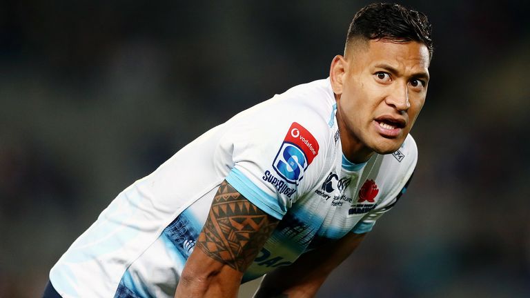 Israel Folau during the round 8 Super Rugby match between the Blues and Waratahs at Eden Park on April 06, 2019