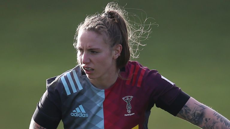 GUILDFORD, ENGLAND - DECEMBER 21: Jade Konkel of Harlequins Women during the Tyrrells Premier 15s match between Harlequins Women and Worcester Warriors Women at Surrey Sports Park on December 21, 2019 in Guildford, England. (Photo by Steve Bardens/Getty Images for Harlequins)