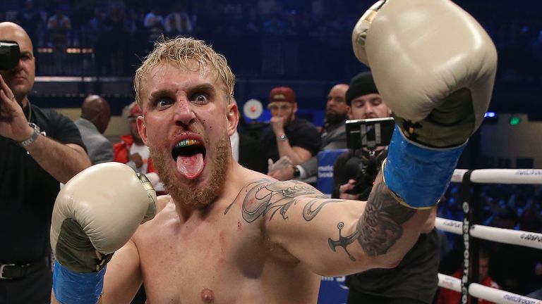 January 30, 2020; Miami, FL, USA; Jake Paul and AnEsonGib during their January 30th Matchroom Boxing USA bout at The Meridian.  Mandatory Credit: Ed Mulholland/Matchroom Boxing USA