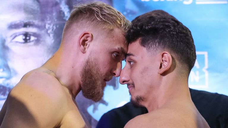 Jake Paul (left) and AnEsonGib went face to face at their weigh-in in Miami