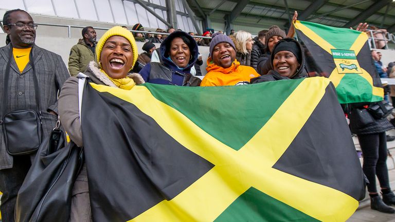 Picture by Allan McKenzie/SWpix.com - 20/10/2019 - Rugby League - Home International - England Knights v Jamaica - Emerald Headingley Stadium, Leeds, England - Jamaica's fans cheer their team on.