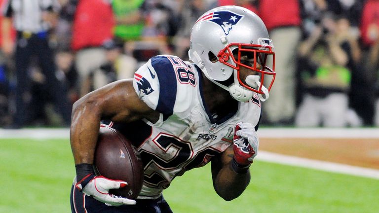 HOUSTON, TX - FEBRUARY 05: James White #28 of the New England Patriots carries the ball against the Atlanta Falcons during Super Bowl 51 at NRG Stadium on February 5, 2017 in Houston, Texas. The Patriots defeat the Atlanta Falcons 34-28 in overtime. (Photo by Focus on Sport/Getty Images) *** Local Caption *** James White