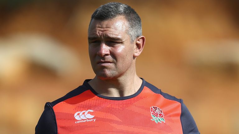 Jason Ryles, the former Australian rubgy league player, who has been brought in as assistant defence coach looks on during the England training session held at Brown's Sport Complex on November 1, 2016 in Vilamoura, Portugal.