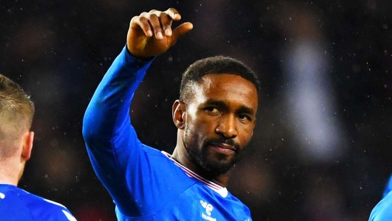 Jermain Defoe celebrates after scoring to make it 1-0 to Rangers against Ross County