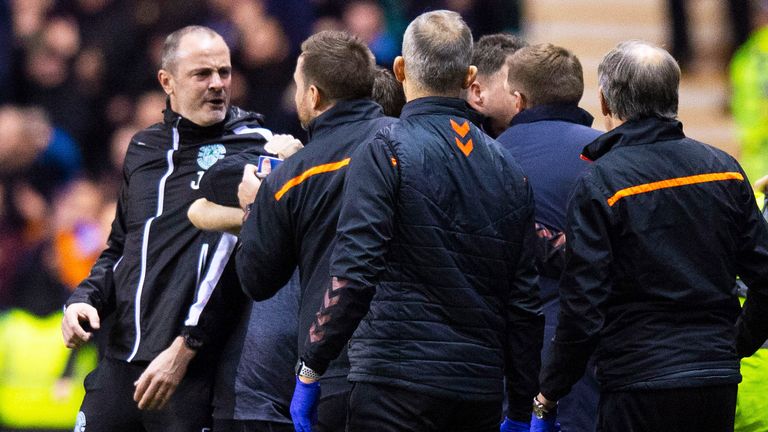 Hibs’ assistant head coach John Potter clashed with the Rangers bench 