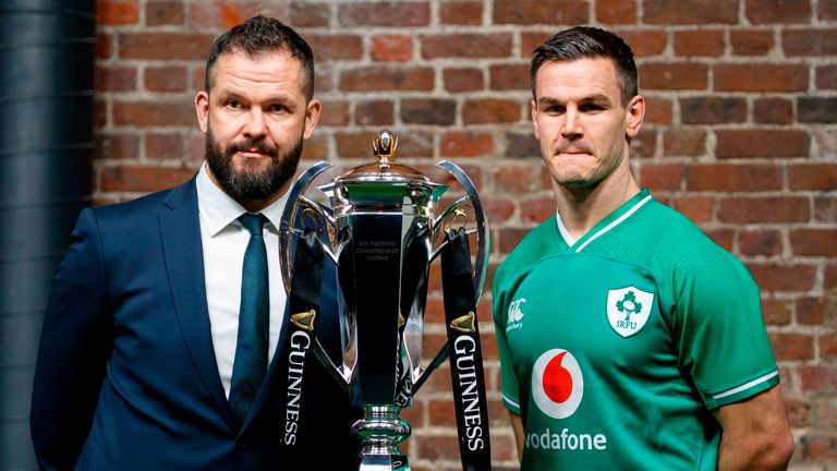 Andy Farrell and Johnny Sexton posed with the trophy at the Six Nations launch earlier this month
