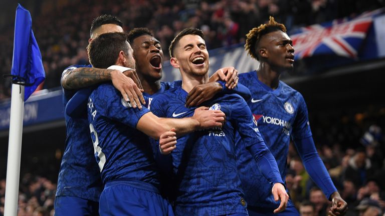 Jorginho celebrates his goal with Chelsea team-mates