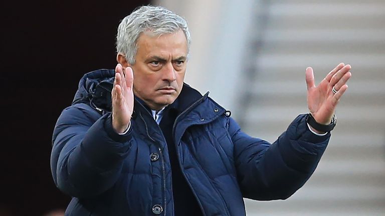 Jose Mourinho gestures on the touchline during the FA cup third round match between Middlesbrough and Tottenham