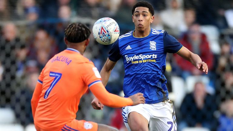 Jude Bellingham of Birmingham City in action vs Cardiff