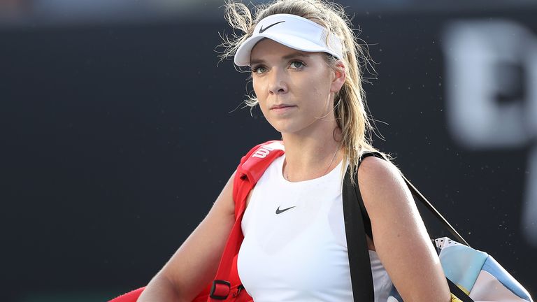 Katie Boulter of Great Britain walks off court after losing her Women's Singles first round match against Elina Svitolina of Ukraine on day two of the 2020 Australian Open at Melbourne Park on January 21, 2020 in Melbourne, Australia.