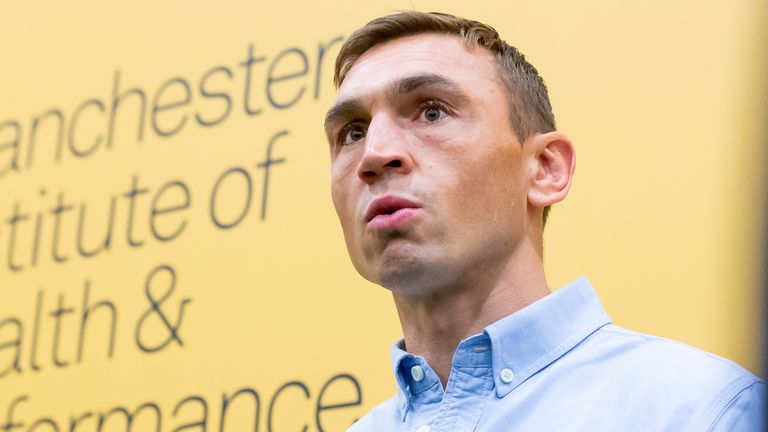 Picture by Allan McKenzie/SWpix.com - 08/10/2019 - Rugby League - England Rugby League Training - Manchester Institute of Health & Performance, Manchester, England - Kevin Sinfield is interviewed.