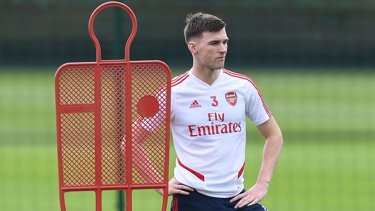 Kieran Tierney trains at London Colney