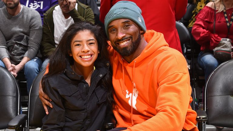 Kobe Bryant and daughter Gianna attend the NBA game between the Los Angeles Lakers and the Dallas Mavericks on December 29, 2019