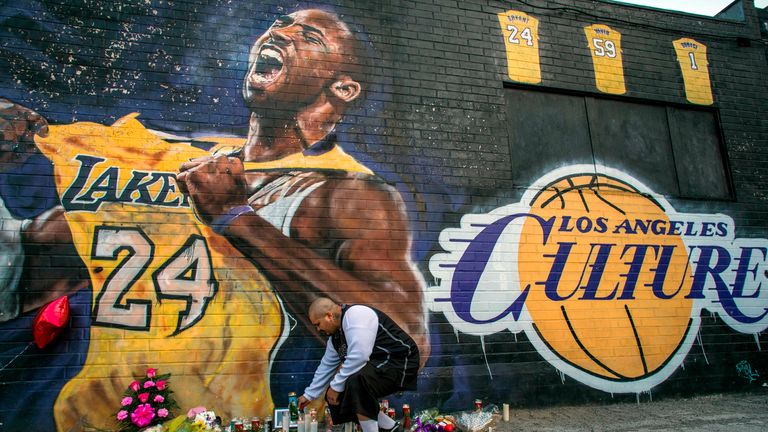 Tributes to Kobe Bryant are laid in Los Angeles
