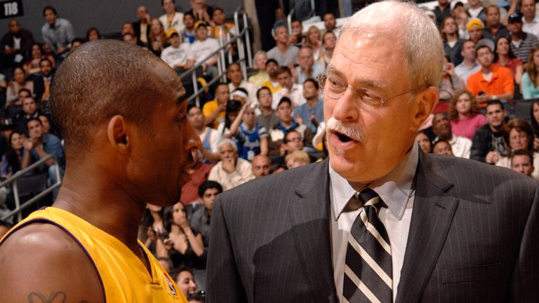 Phil Jackson and Kobe Bryant exchange words on the Lakers sideline