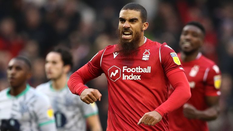 Nottingham Forest's Lewis Grabban celebrates scoring his side's second goal of the game from the penalty spot