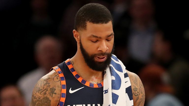 Marcus Morris leaves the Madison Square Garden after the Knicks were blown out by the Grizzlies