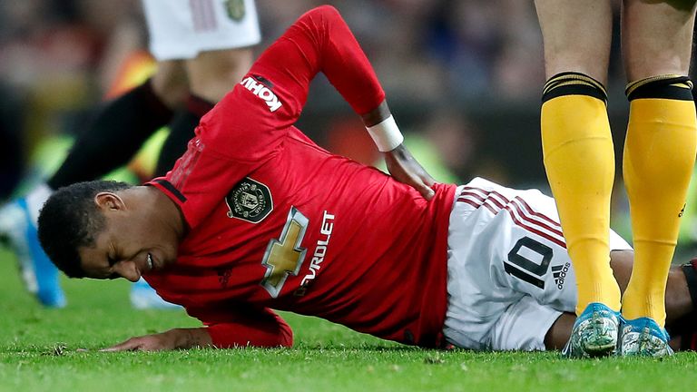 Marcus Rashford injured his back after coming on as a substitute against Wolves