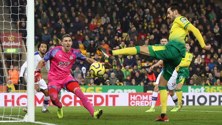 Mario Vrancic misses a glorious chance to double Norwich's lead a the far post