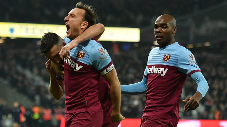 Mark Noble and team-mates celebrate after going 1-0 up