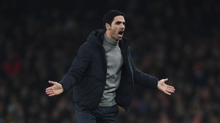 Arsenal Head Coach Mikel Arteta during the Premier League match between Arsenal FC and Manchester United at Emirates Stadium on January 01, 2020 in London, United Kingdom.