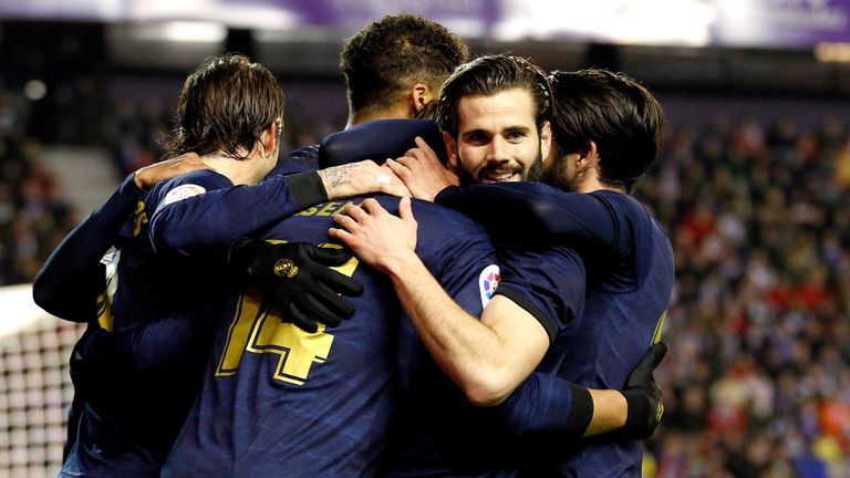Nacho celebrates his late winner for Real Madrid against Real Valladolid