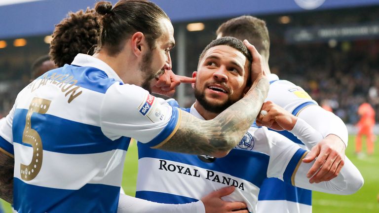 Nahki Wells of QPR celebrates scoring the opening goal