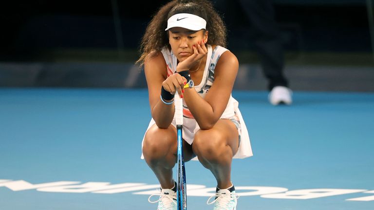 Japan's Naomi Osaka reacts after a point during her women's singles match against Coco Gauff of the US on day five of the Australian Open tennis tournament in Melbourne on January 24, 2020.