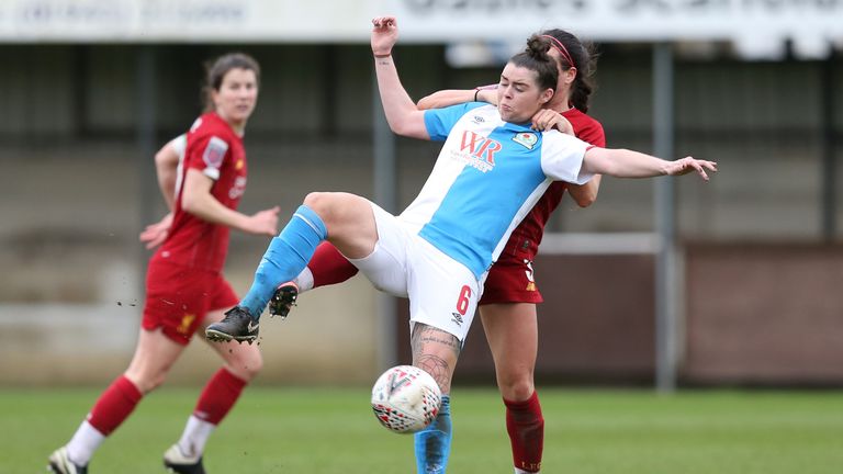 Natasha Flint looks to hold up the ball for Blackburn during a one-sided match