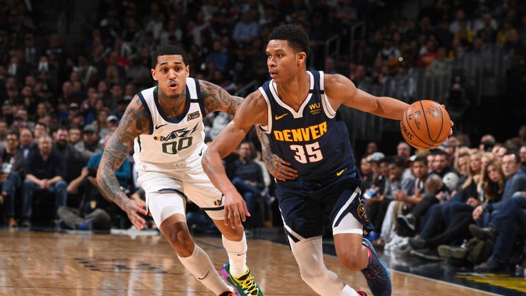 PJ Dozier #35 of the Denver Nuggets handles the ball against the Utah Jazz on January 30, 2020 at the Pepsi Center in Denver, Colorado. 