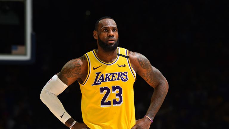LeBron James #23 of the Los Angeles Lakers looks on during a game against the Philadelphia 76ers on January 25, 2020 at the Wells Fargo Center in Philadelphia, Pennsylvania 