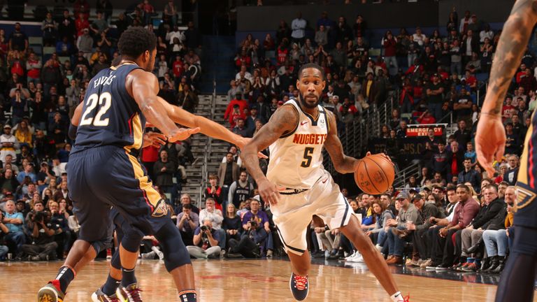 Will Barton #5 of the Denver Nuggets handles the ball against the New Orleans Pelicans on January 24, 2020 at Smoothie King Center in New Orleans, Louisiana. 