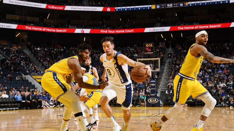 T.J. McConnell #9 of the Indiana Pacers drives to the basket against the Golden State Warriors on January 24, 2020 at Chase Center in San Francisco, California. 