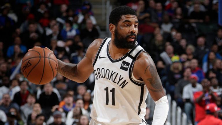 Kyrie Irving #11 of the Brooklyn Nets handles the ball against the Detroit Pistons on January 25, 2020 at Little Caesars Arena in Detroit, Michigan. 