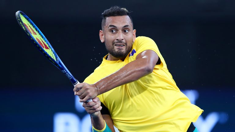 Nick Kyrgios in action at the ATP Cup 