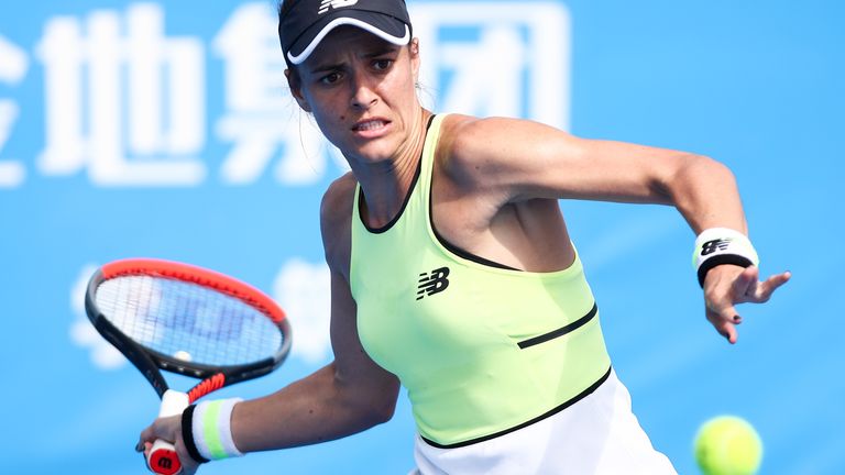 Nicole Gibbs of the United States in action during the match against Shelby Rogers of the United States on Day 2 of 2020 WTA Shenzhen Open at Shenzhen Longgang Sports Center on January 6, 2020 in Shenzhen, China