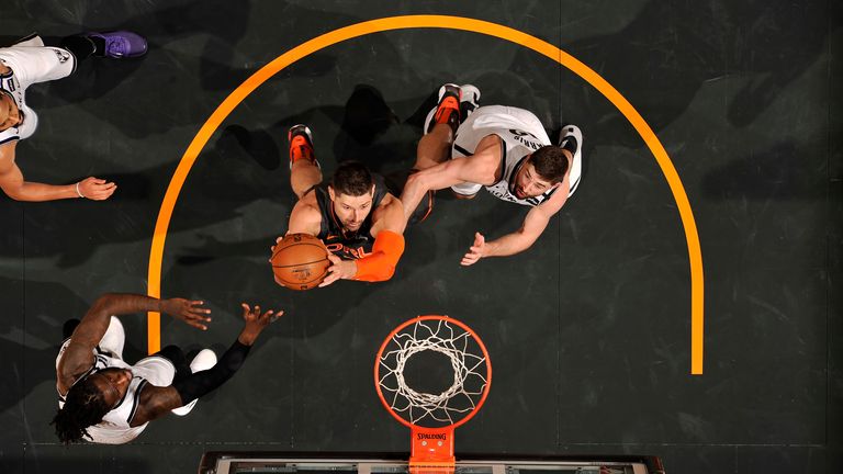 Nikola Vucevic of the Orlando Magic shoots the ball against the Brooklyn Nets