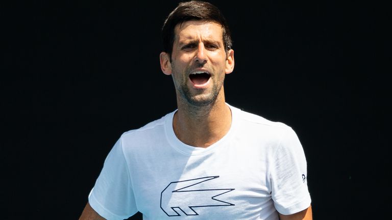 Novak Djokovic of Serbia attends a practice session in Melbourne on January 16, 2020, ahead of the Australian Open tennis tournament